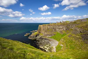 Manor Prints: Elevated view of Dunluce Castle, Bushmills, County Atrim, Northern Ireland, UK