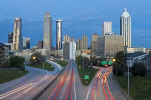 Elevated view over Freedom Parkway and the Downtown Atlanta skyline, Georgia, United