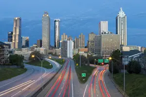 Highway Prints: Elevated view over Freedom Parkway and the Downtown Atlanta skyline, Georgia, United