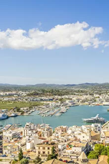 Elevated view over Ibiza Old town, Ibiza Town, Ibiza, Balearic Islands, Spain