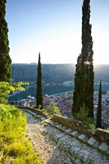 Images Dated 26th August 2014: Elevated view over Kotors Stari Grad (Old Town) and The Bay of Kotor, Kotor