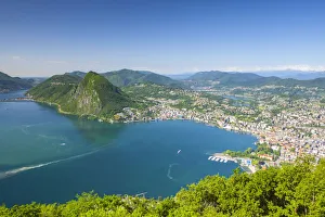 Elevated view over Lugano from Monte Bre, Lugano, Lake Lugano, Ticino, Switzerland