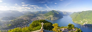 Elevated view over Lugano from Monte San Salvatore, Lake Lugano, Ticino, Switzerland