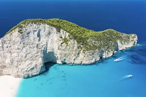 Zakynthos Prints: Elevated view of Navagio beach, also known as Shipwreck Beach, Zakynthos, Ionian islands