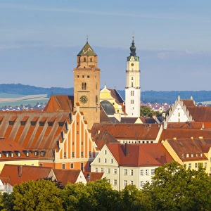 Elevated view over Old Town Church Spires, Donauworth, Swabia, Bavaria, Germany