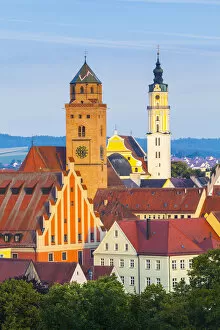 Elevated view over Old Town Church Spires, Donauworth, Swabia, Bavaria, Germany