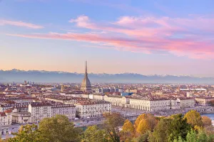 Color Prints: Elevated view of old town of Turin(Torino) at sunset. Piemonte region, Italy, Europe