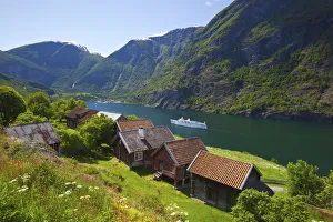 Nautical Theme Prints: Elevated view over Otternes Bygdetun, Aurlands Fjord, Sogn og Fjordane, Norway