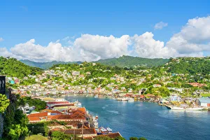 Elevated view over, St Georges Harbour, St Georges, Grenada, Caribbean
