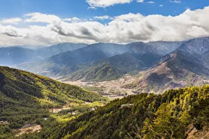 Bhutan Prints: Elevated view of the Paro District, Bhutan