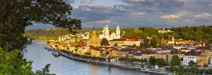 Town Hall Tower Prints: Elevated view towards the picturesque city of Passau illuminated at sunset, Passau