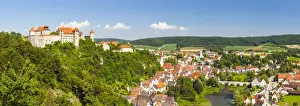 Romantic Road Prints: Elevated view over picturesque Harburg Castle & Old Town Center, Harburg, Bavaria