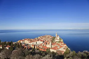 Elevated view of Piran from the castle walls, Piran, Primorska, Adriatic Coast, Slovenia