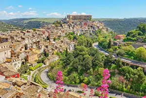 Historic Town Prints: Elevated view of Ragusa Ibla, Ragusa Ibla, Ragusa province, Sicily, Italy