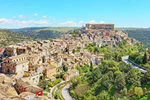 Historic Town Prints: Elevated view of Ragusa Ibla, Ragusa Ibla, Ragusa province, Sicily, Italy