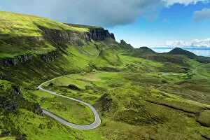 Images Dated 11th August 2022: Elevated view of road on Quiraing, Isle of Skye, Highland Region, Scotland, United Kingdom