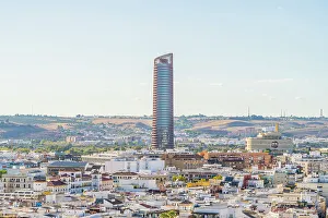 Elevated view over Seville including Seville Tower, Seville, Andalusia, Spain