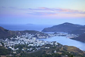 Elevated View Over Skala At Sunrise, Patmos, Dodecanese, Greek Islands, Greece, Europe
