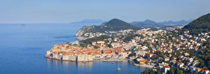 Former Yugoslavia Prints: Elevated view over Stari Grad (Old Town) & Coastline, Dubrovnik, Dalmatia, Croatia