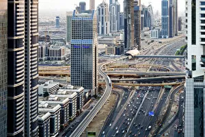 Images Dated 9th June 2011: Elevated view of traffic along Sheikh Zayed Road, Dubai, United Arab Emirates