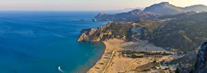 Images Dated 23rd February 2012: Elevated view over Tsampika Beach from Tsambika Monastery, Rhodes, Greece