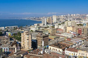 Elevated view of Valparaiso city center seen from Cerro Carcel, UNESCO, Valparaiso, Valparaiso Province