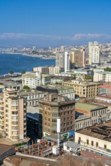 Images Dated 15th March 2022: Elevated view of Valparaiso city center seen from Cerro Carcel, UNESCO, Valparaiso