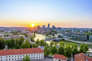 Vilnius Prints: Elevated View of Vilnius at Sunset from Gediminas Hill, Vilnius, Lithuania