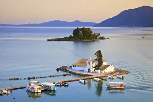 Elevated View to Vlacherna Monastery and the Church of Pantokrator on Mouse Island
