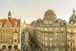 Images Dated 18th June 2020: Elevated view of Vodickova street with trams by Wenceslas Square, Prague, Bohemia