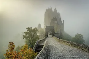 Burg Eltz Prints: Eltz Castle on a foggy autumn morning, Muenstermaifeld, Rhineland-Palatinate, Germany