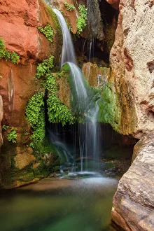 Flowing Water Prints: Elves Chasm waterfall, Grand Canyon National Park, Arizona, USA