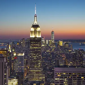 The City At Night Prints: Empire State Building (One World Trade Center behind), Manhattan, New York City, New York