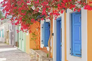 Aegean Prints: Emporio town street filled with Halki traditional houses
