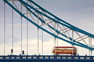 Endland, London, London red double decker bus on Tower Bridge