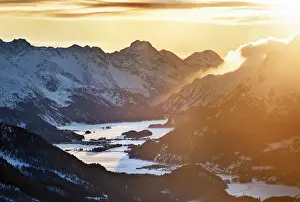 Snow Covered Prints: Engadine valley with lakes of Sils
