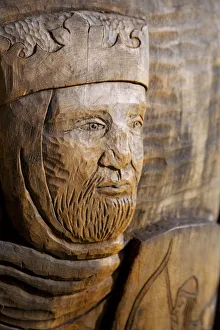 Midlands Prints: England. A carving of an ancient king at Lincoln castle