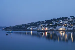 Night View Prints: England, Cornwall, St. Mawes, Town Skyline