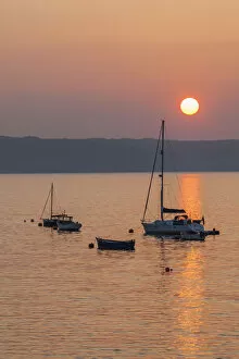 Yachting Collection: England, Cornwall, Sunrise over Yachts at Portscatho