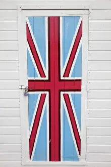 Beach Hut Prints: England, Devon, Paignton, Beach Hut Door depicting Union Jack
