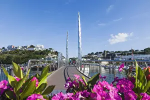 England, Devon, Torquay, Torquay Harbour Bridge and Town Skyline