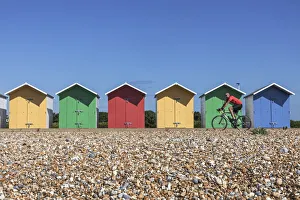 England, East Sussex, Eastbourne, Colourful Beach Huts