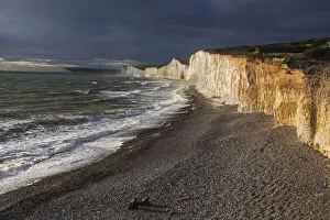 Eastbourne Prints: England, East Sussex, Eastbourne, Birling Gap, The Seven Sisters Cliffs and Beach