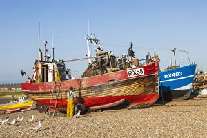 England, East Sussex, Hastings, The Stade, Fishing Boat on Beach
