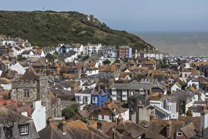 England, East Sussex, Hastings, Elevated View of The Town from West Hill