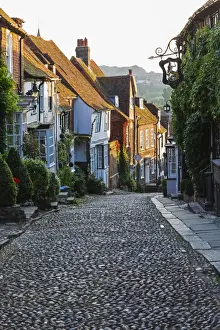 Cobblestones Prints: England, East Sussex, Rye, The Mermaid Inn and Mermaid Street at Night
