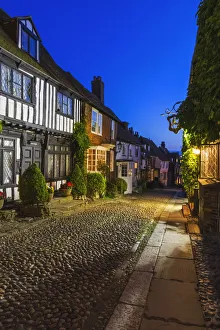 England, East Sussex, Rye, Mermaid Street at Night