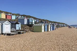 England, Hampshire, New Forest, Milton on Sea, Colourful Beach Huts