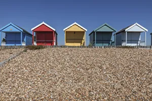England, Hampshire, New Forest, Calshot, Calshot Beach, Colourful Beach Huts