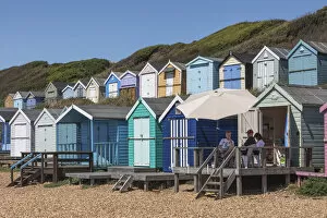Images Dated 30th September 2020: England, Hampshire, New Forest, Milton on Sea, Colourful Beach Huts